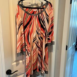 Calvin Klein abstract print shift dress with animal print detail